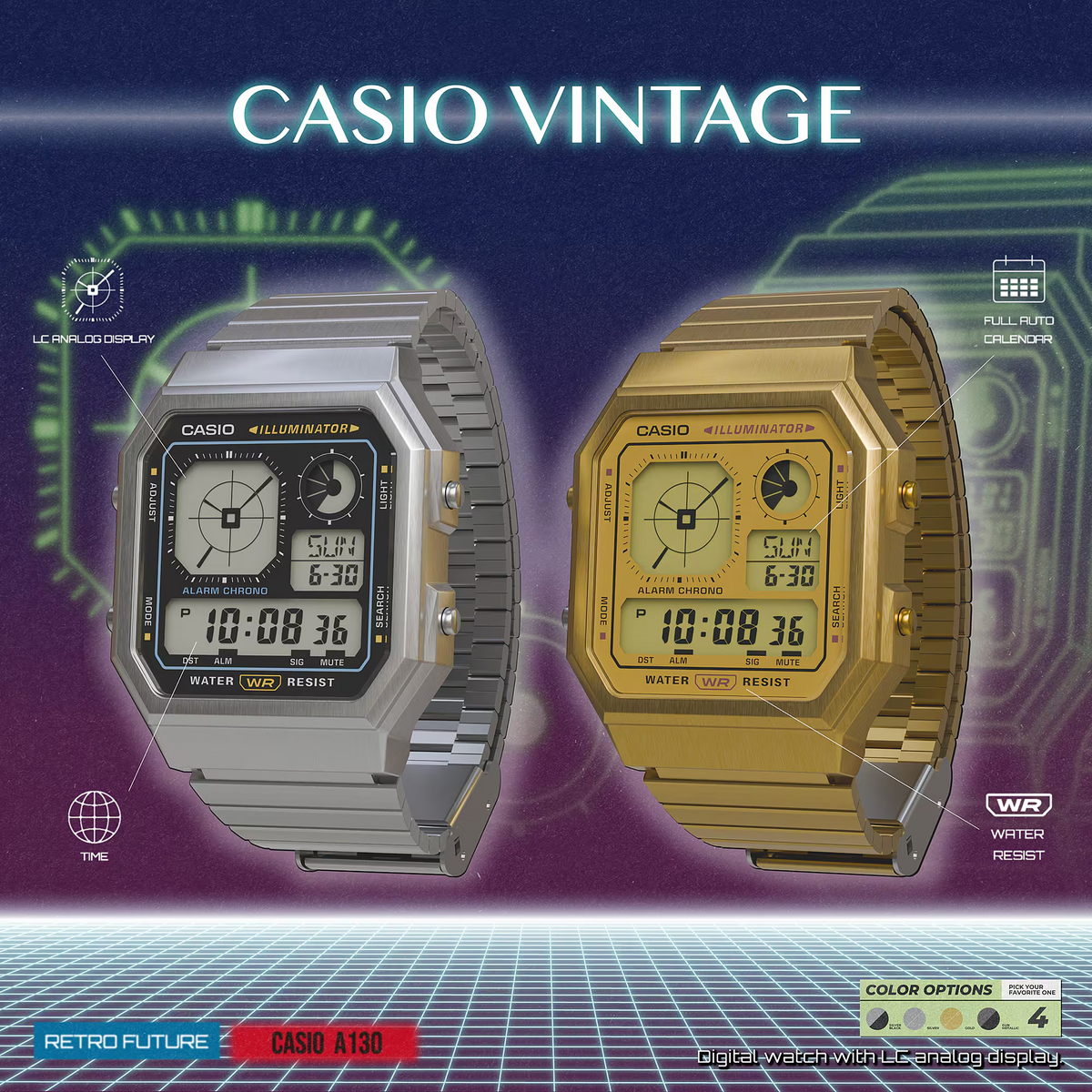 Casio Digital Vintage Unisex Watch A130WEG-9ADF
